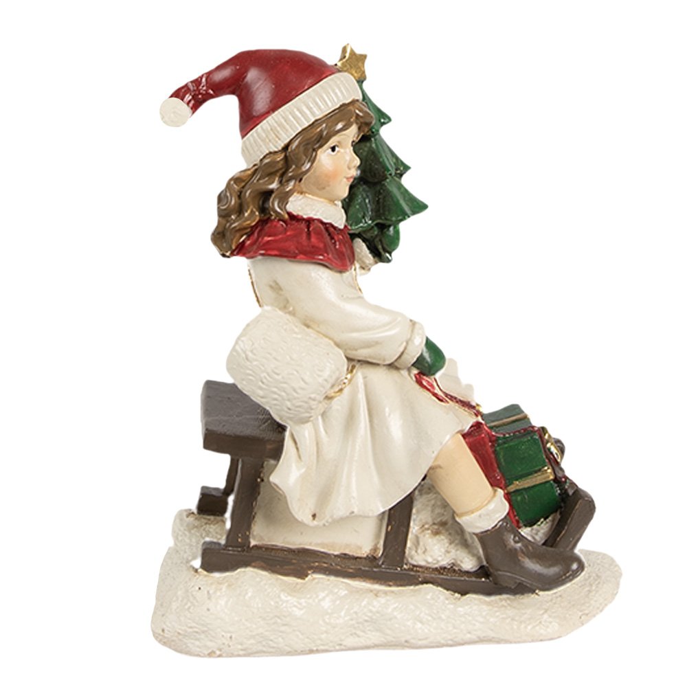 Decoratie Beeld Meisje 10x6x12 cm Beige Polyresin Slee Kerstdecoratie