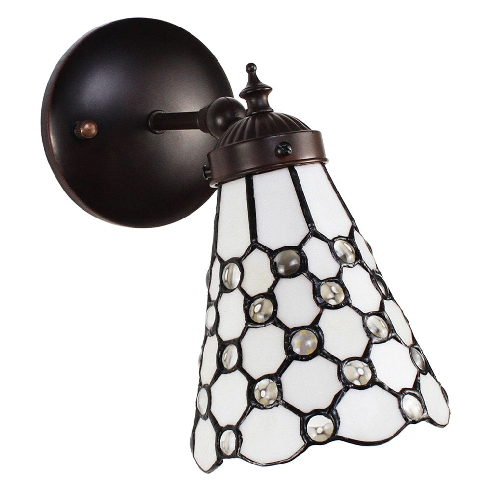 Wandlamp Tiffany 17x12x23 cm Wit Bruin Glas Muurlamp