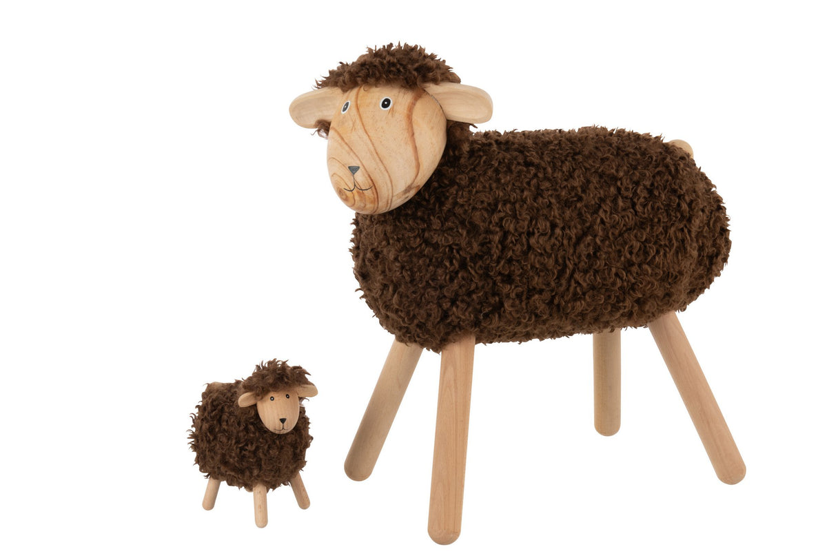 J-Line decoratie Schaap - hout/kunstbont - naturel/donkerbruin - L