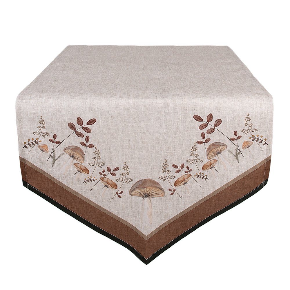 Tafelloper 50x160 cm Beige Katoen Paddenstoelen Tafelkleed