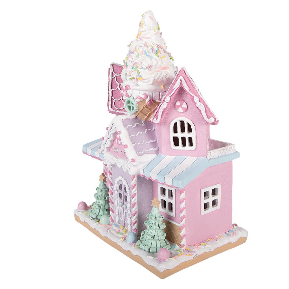 Gingerbread house met LED 21x14x28 cm Roze Kunststof