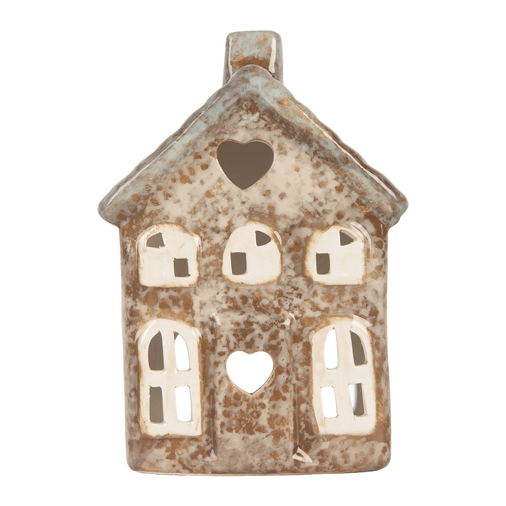 Waxinelichthouder Huis 9x6x13 cm Beige Keramiek