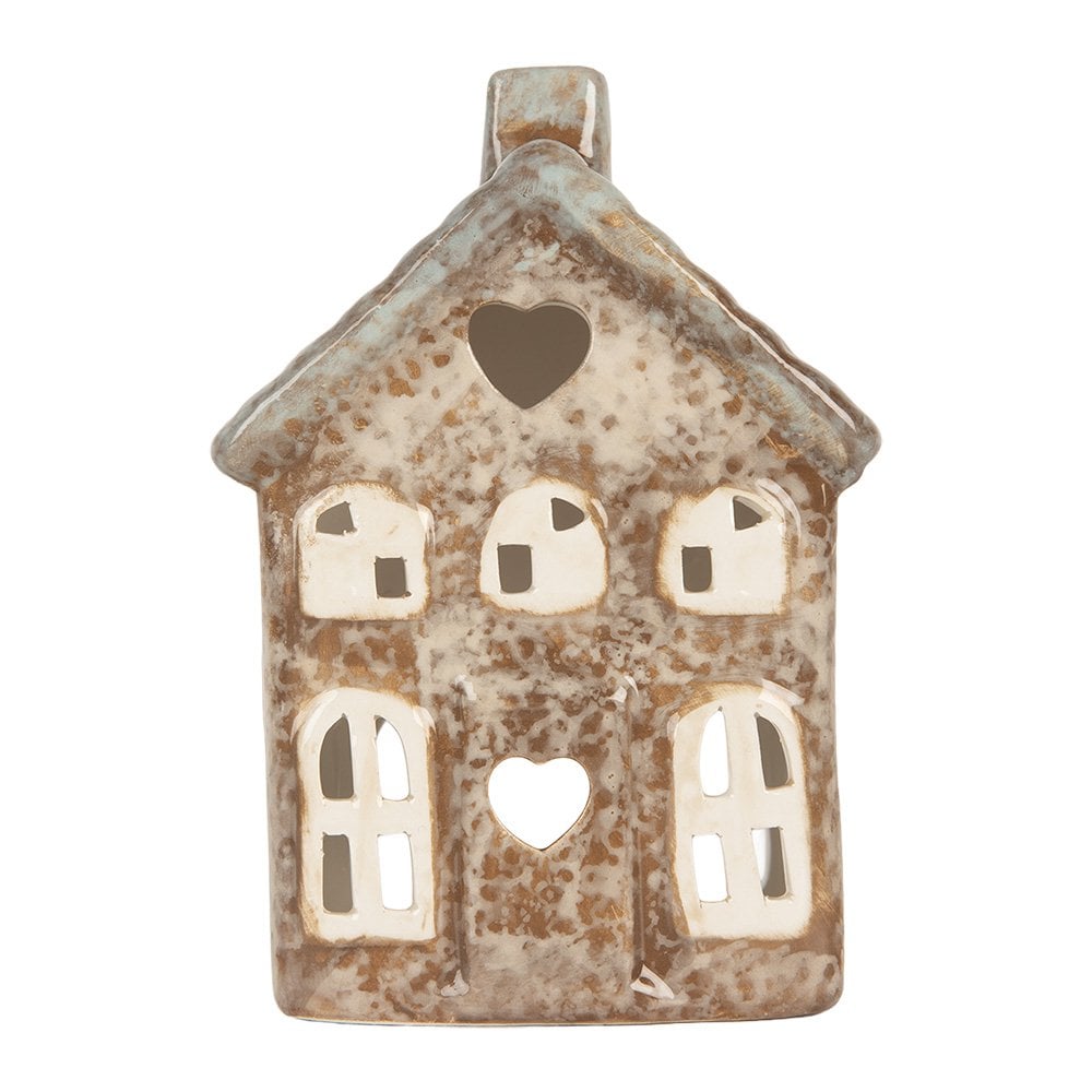 Waxinelichthouder Huis 9x6x13 cm Beige Keramiek