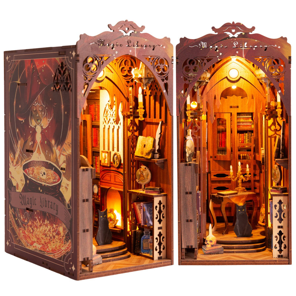 Bouwpakket 3D DIY Boekensteun Booknook Magic Library met LED lichtsensor