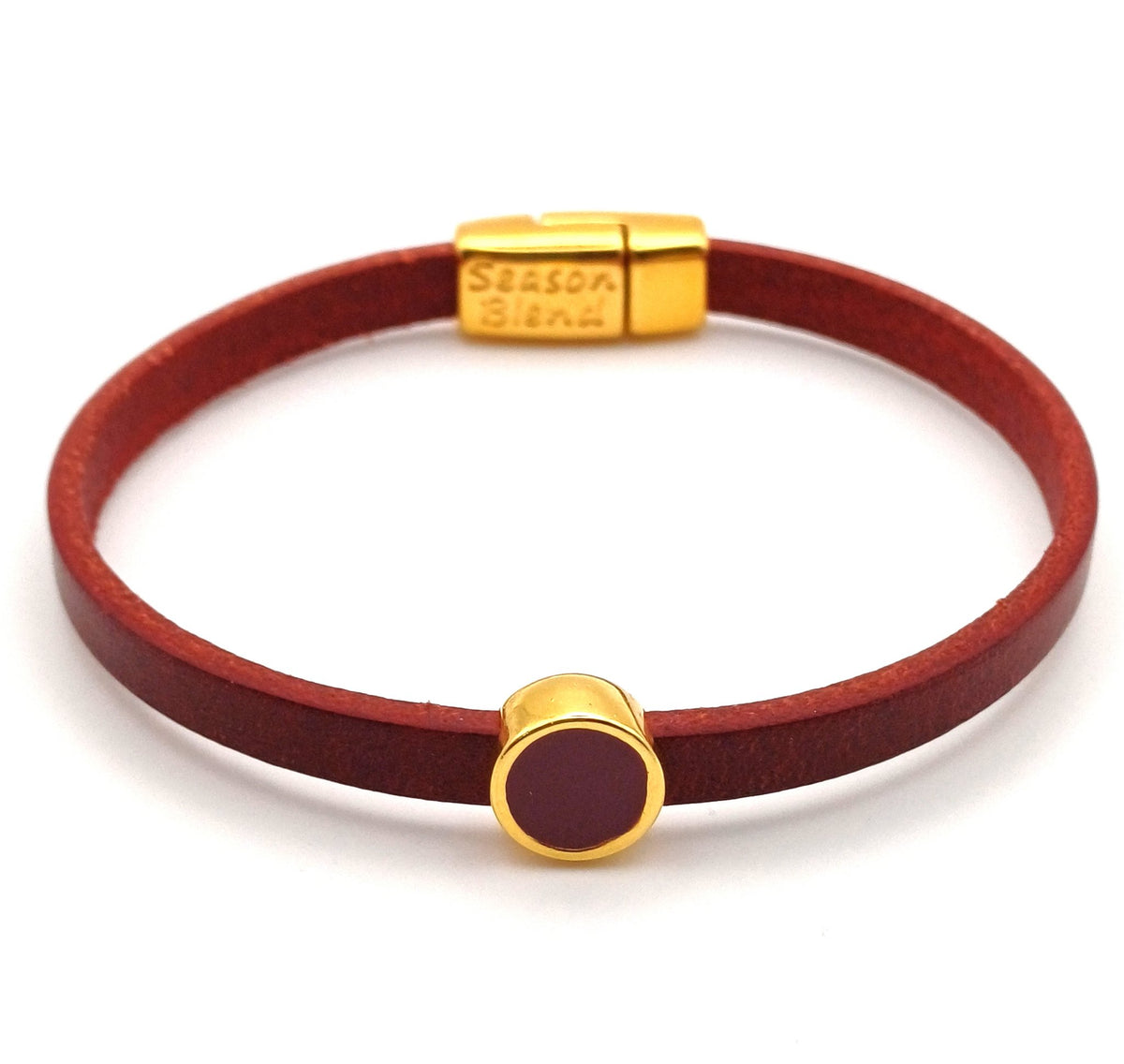 Leren armband met ronde emaille schuifregelaar