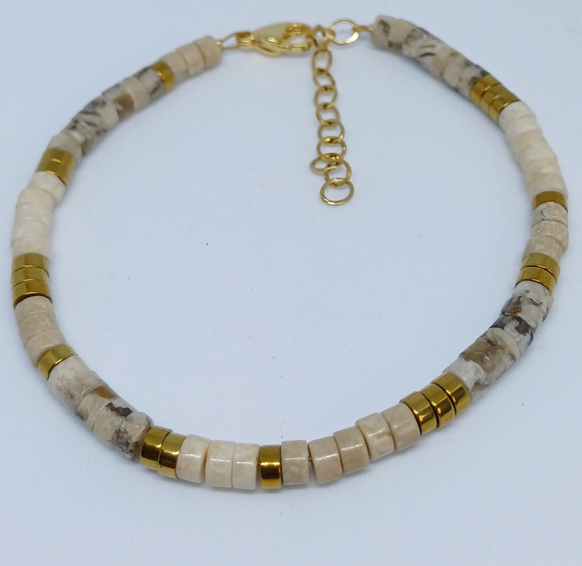 Edelsteen armband heishi mix roestvrij staal verguld
