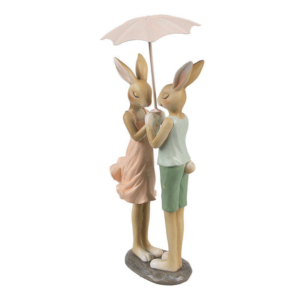 Decoratie Beeld Konijnen 12x10x26 cm Beige Kunststof