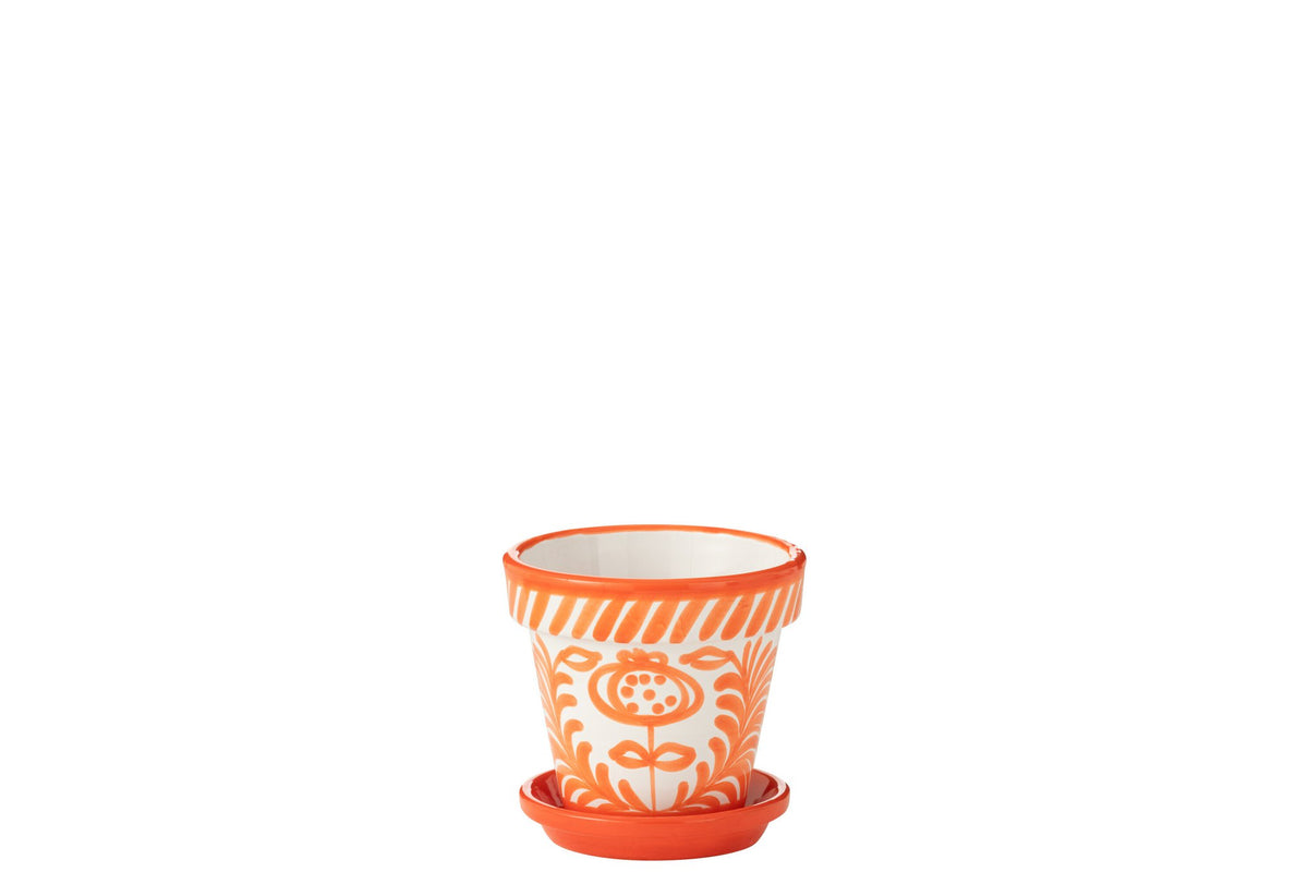 J-Line bloempot Granada - keramiek - oranje - small - Ø 21 cm