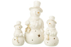 J-Line figuur Sneeuwman - porselein - ecru - L - LED lichtjes