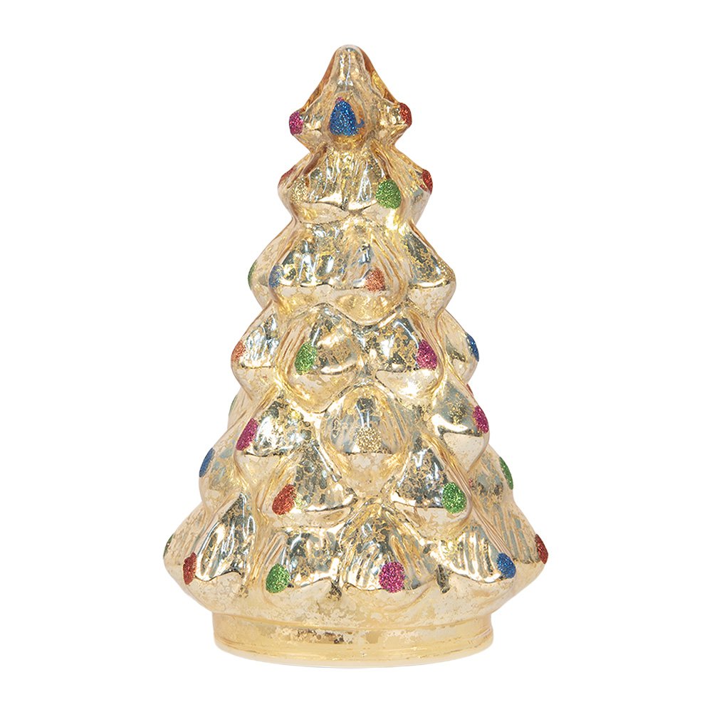 Kerstdecoratie met LED-verlichting Kerstboom Ø 12x18 cm Zilverkleurig Glas