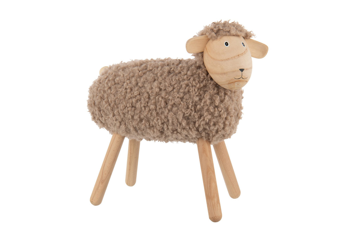 J-Line decoratie Schaap - hout/kunstbont - naturel/beige - L