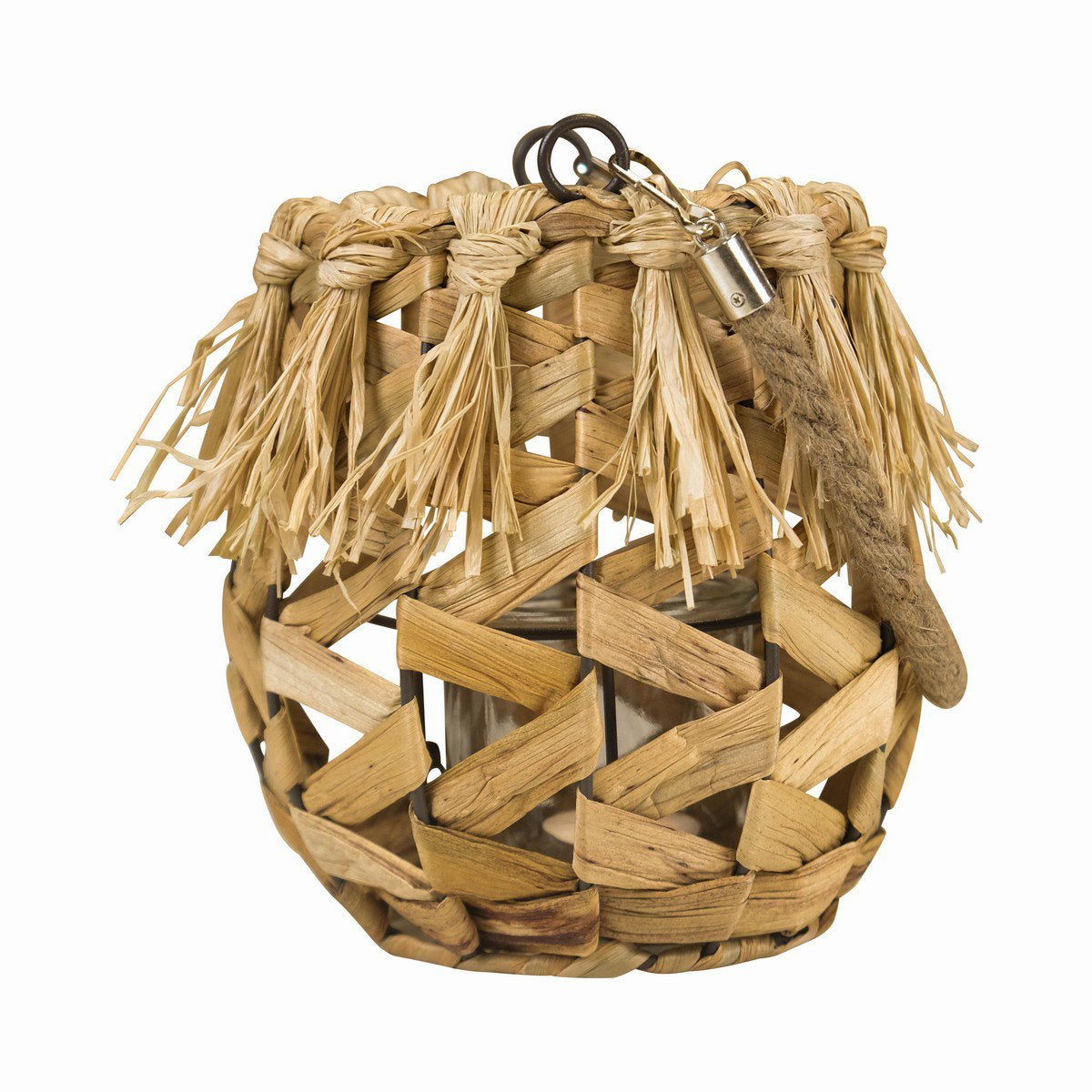 Waterhyacinth windlicht rond franjes 18cm