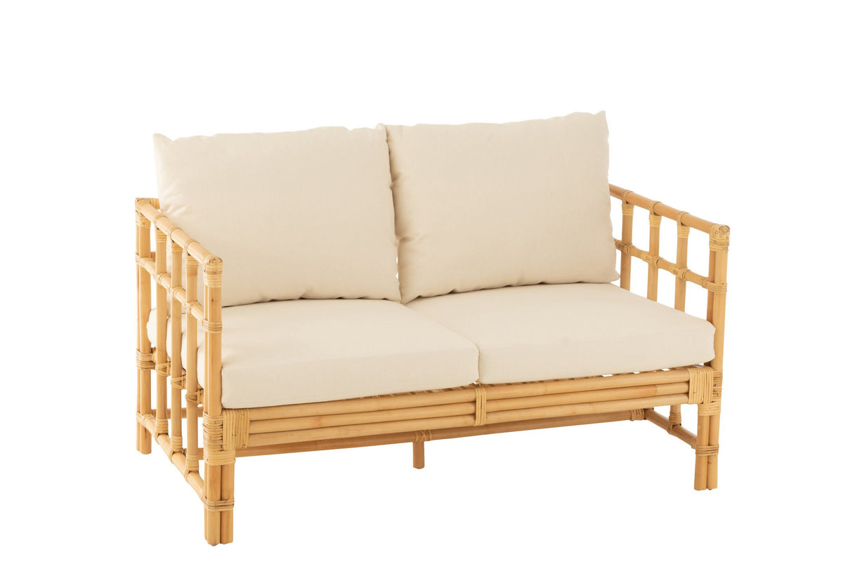 J-Line sofa Elise + kussen 2 Personen - rotan/textiel - naturel/wit