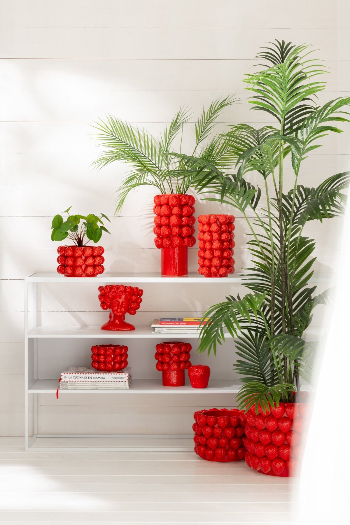 J-Line bloempot Aardbeien - keramiek - rood - small - Ø 15.5 cm
