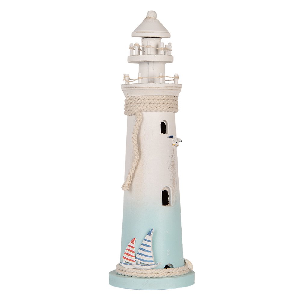 Decoratie Beeld Vuurtoren Ø 13x42 cm Wit Blauw MDF