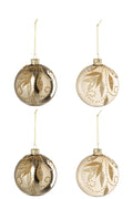 J-Line kerstbal + Stippen - glas - goud - doos van 4