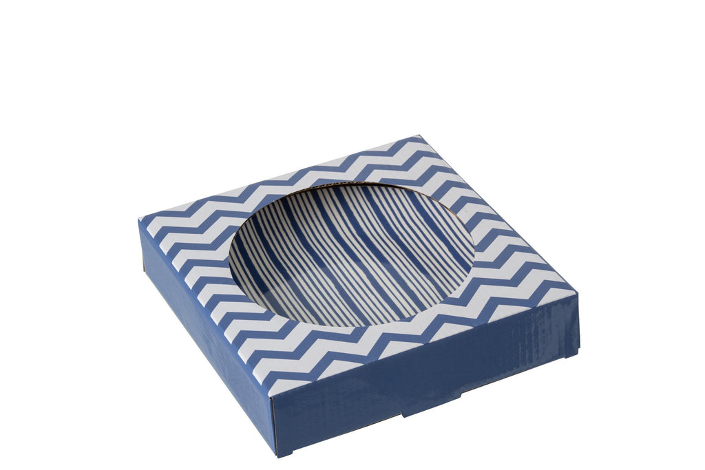 J-Line bord Dessert Gestreept - porselein - blauw/wit - S - set van 2