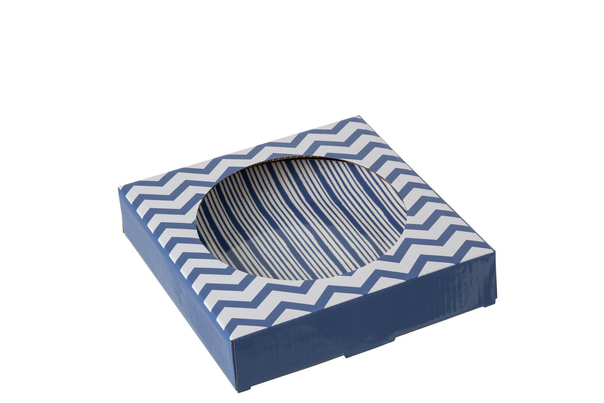 J-Line bord Dessert Gestreept - porselein - blauw/wit - S - set van 2