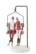 J-Line decoratie skilift ski couple - polyresin - rood/wit