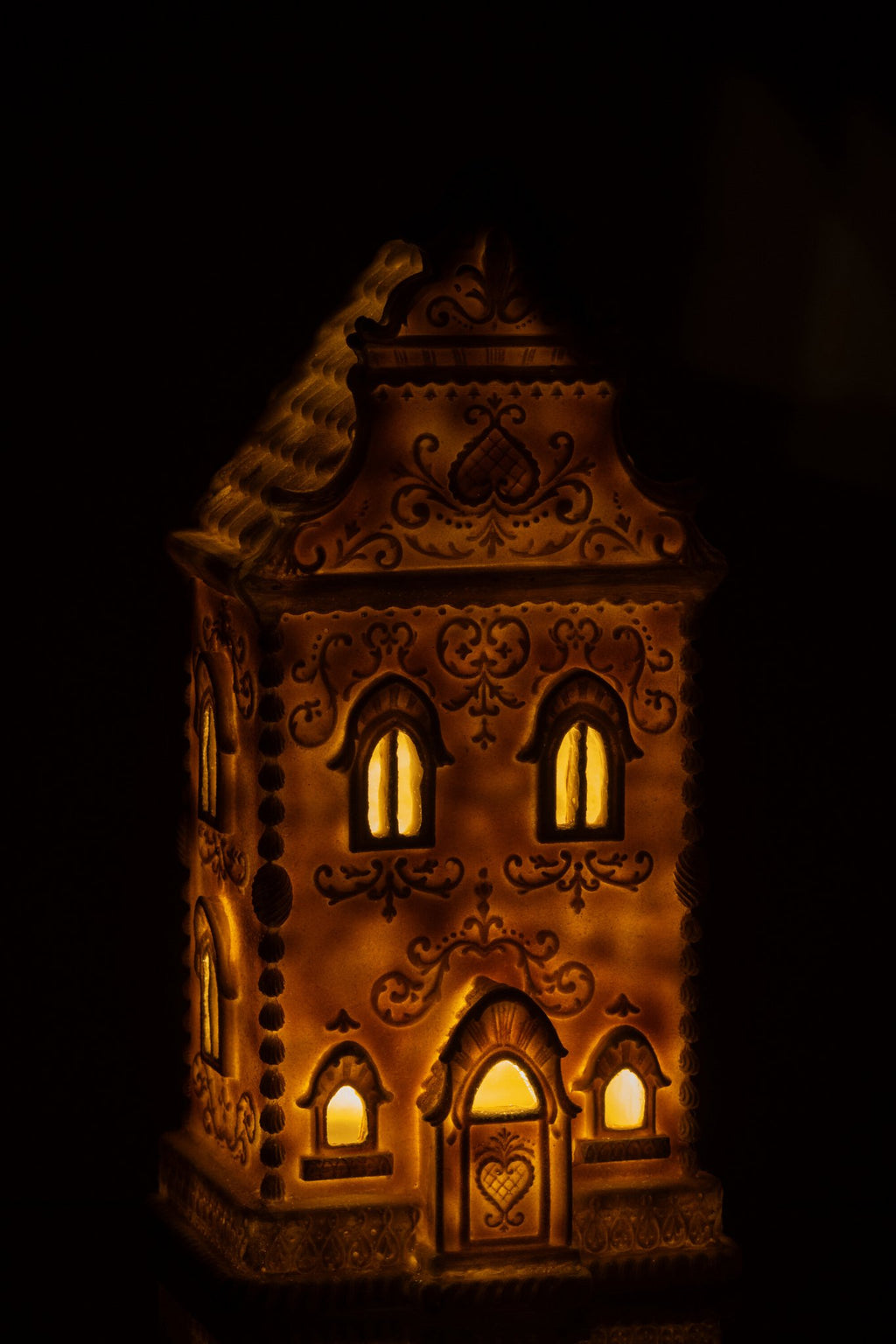 J-Line decoratie Peperkoek Huis - polyresin - beige/wit - LED
