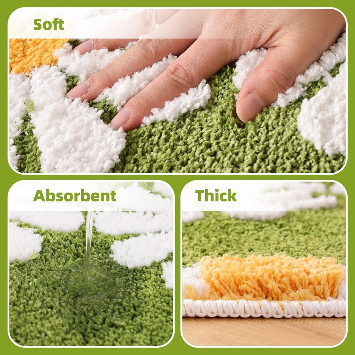 Blossom Superzachte antislip microvezelmat 2000 GSM (50x80 cm), 1 stuk | Absorberende badkeukendeur vloermat groen