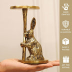 Staande kaarshouder – aluminium konijnbeeldje – gouden afwerking, 16 cm