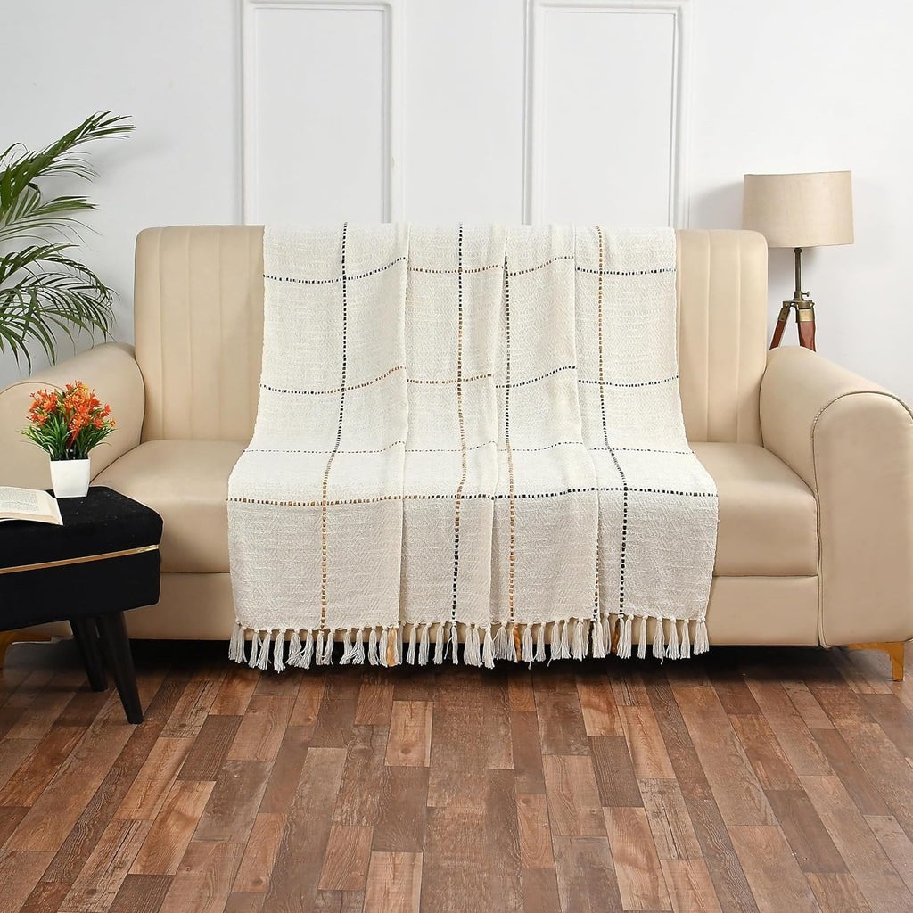 Geweven decorplaid – handgemaakte katoenen deken – winkelinrichting – 130x160 cm