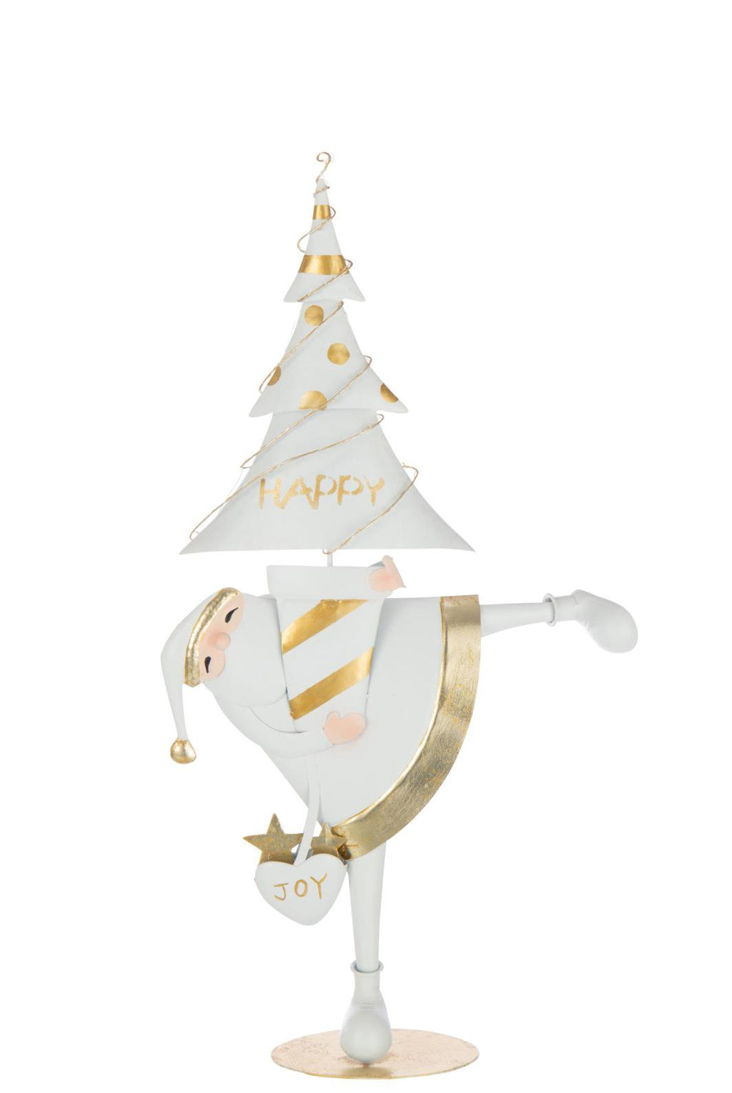 J-Line figuur Kerstman Boom - ijzer - goud/wit - L - LED lichtjes
