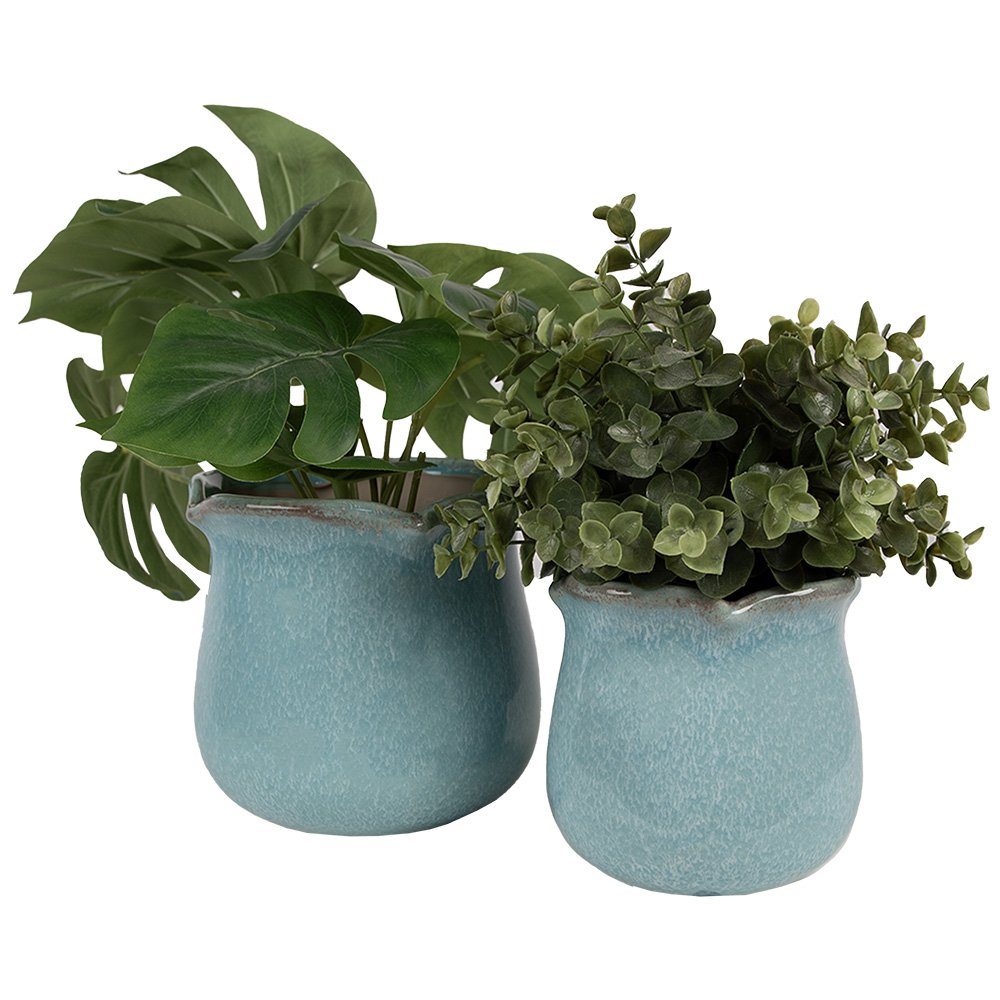 Bloempot Binnen Ø 12x12 cm Blauw Keramiek Plantenpot