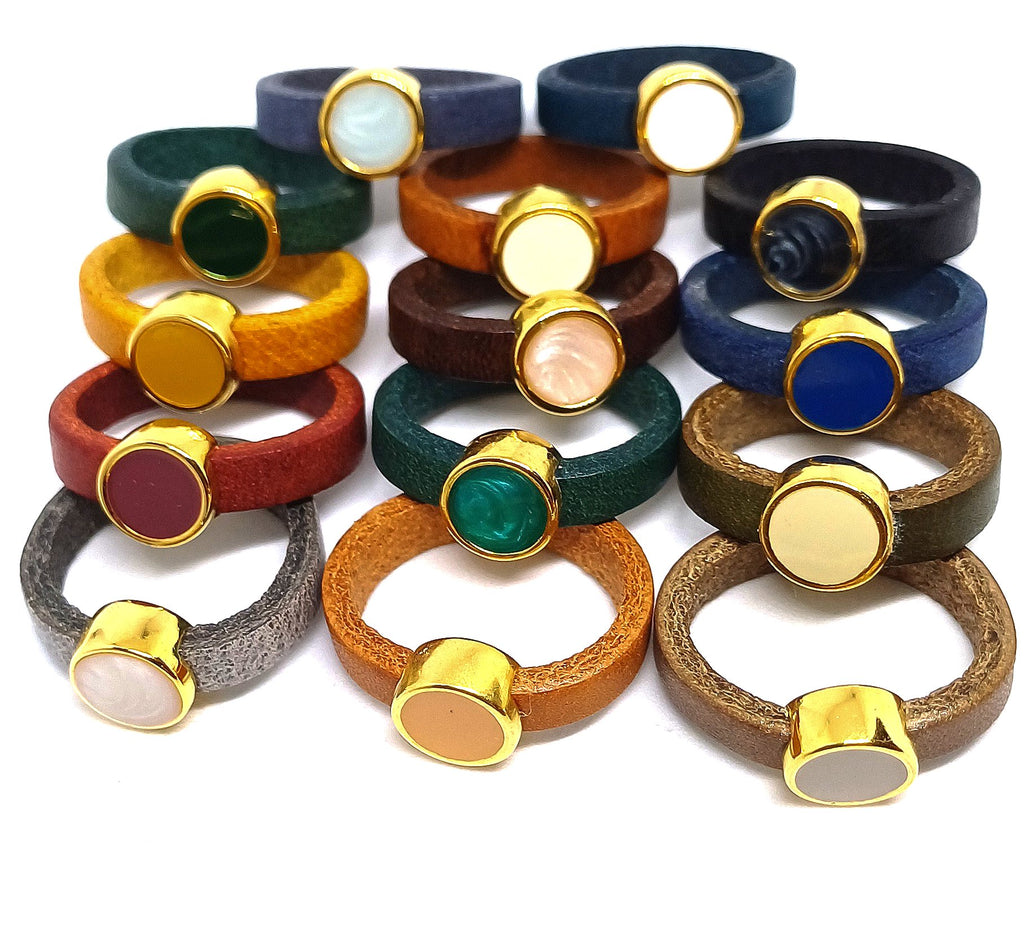 Leren ringen emaille ronde setting (10 stuks)
