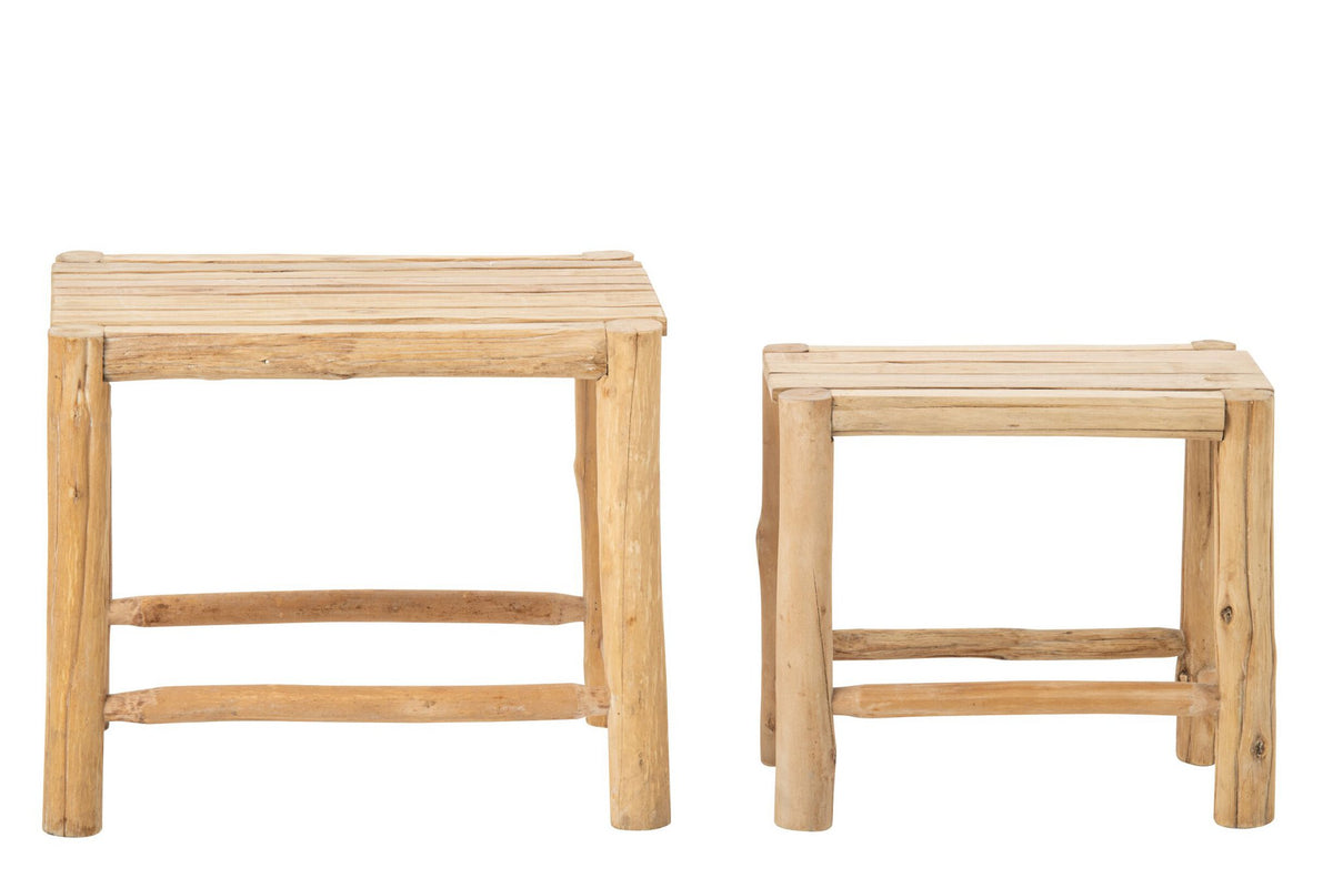 J-Line Sokkels Chamonix - dennenhout - naturel - set van 2
