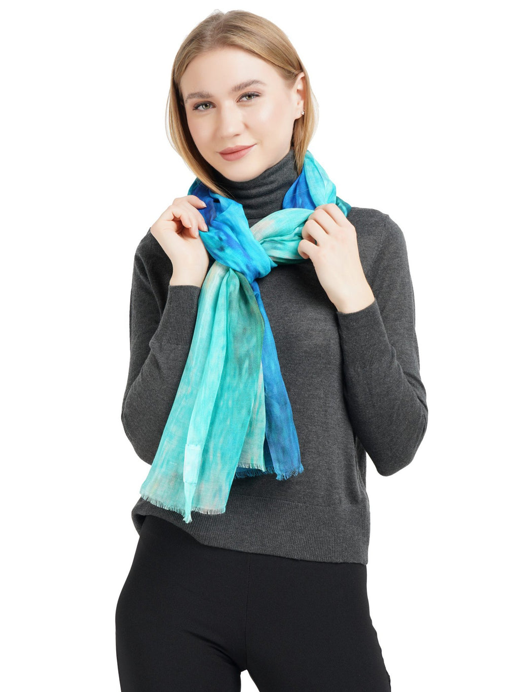 Zijden sjaal dames multi aqua