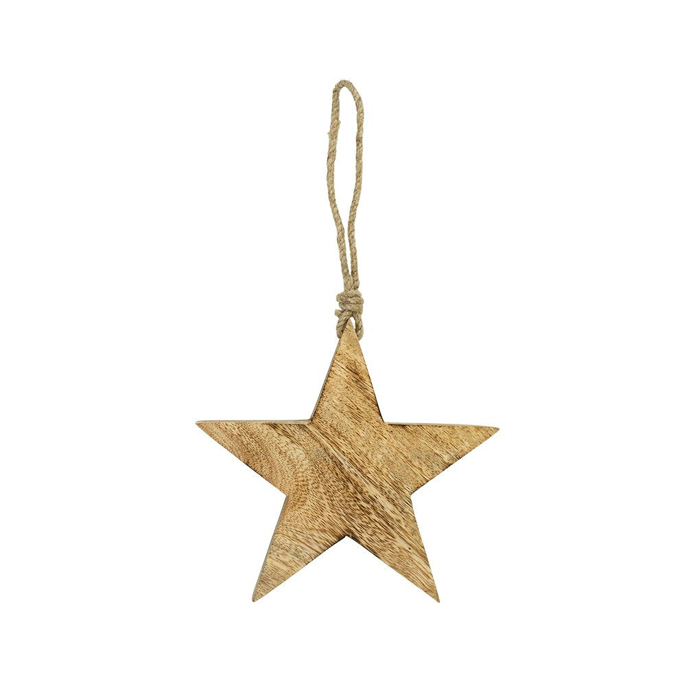 Ster hanger mango hout aan touw 15cm*