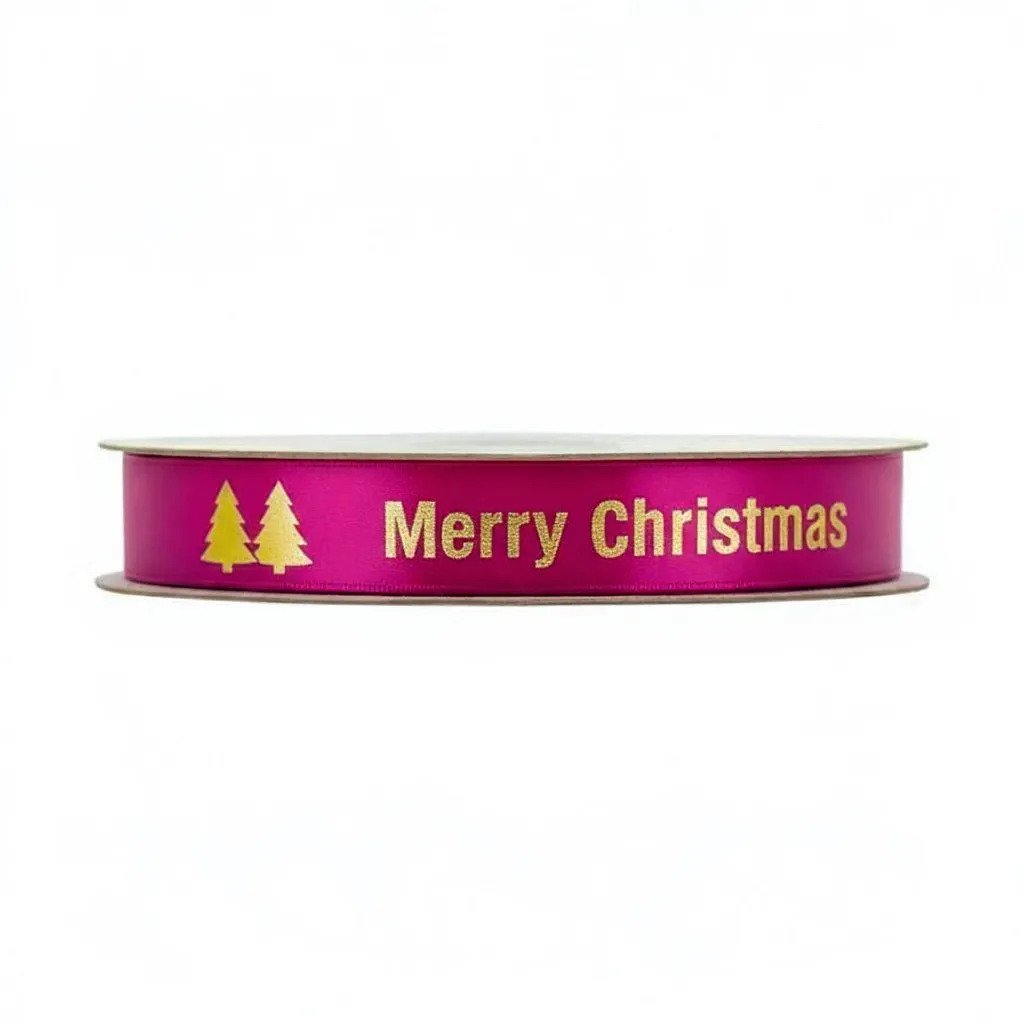 Satijn lint – Merry Christmas – Fuchsia - 15mm x 20m