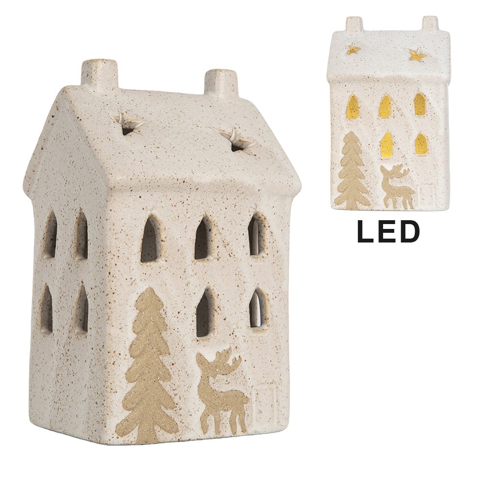 Decoratie Huis met LED 9x7x15 cm Beige Keramiek