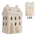 Decoratie Huis met LED 9x7x15 cm Beige Keramiek