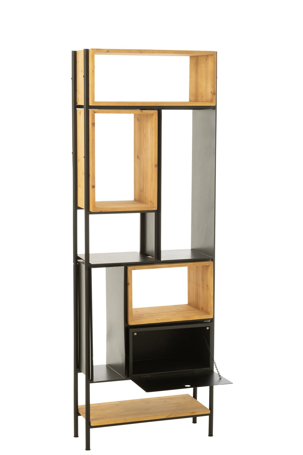 J-Line Schap Tina Hout/Ijzer Zwart/Naturel Small