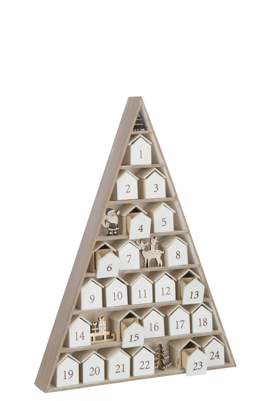 J-Line decoratie Boom + House Advent Calendar - hout - wit/naturel