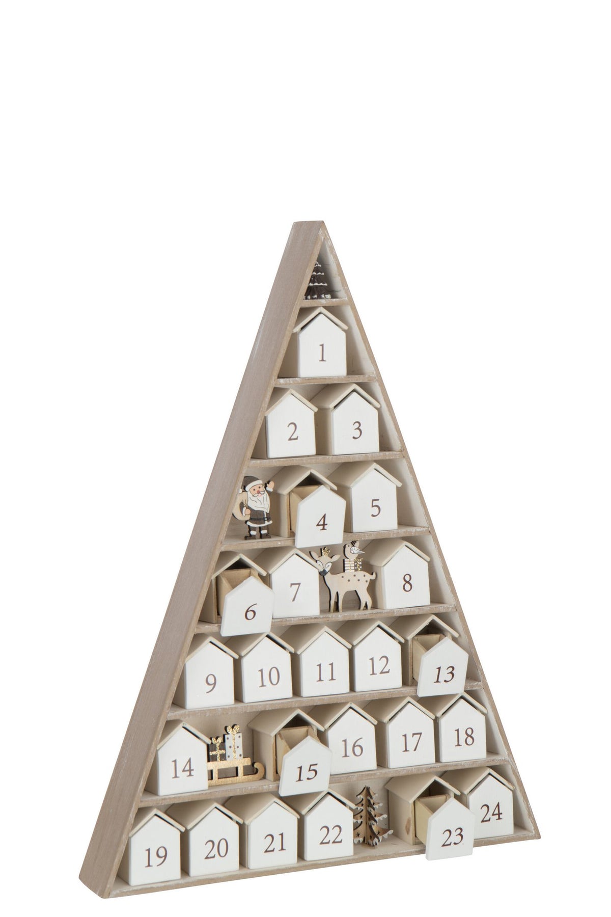 J-Line decoratie Boom + House Advent Calendar - hout - wit/naturel