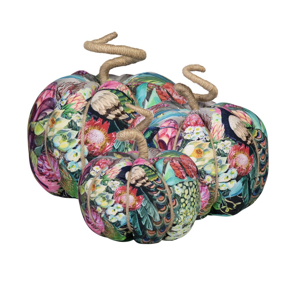 Handgemaakt decoratie fleury pompoen pauw bont small