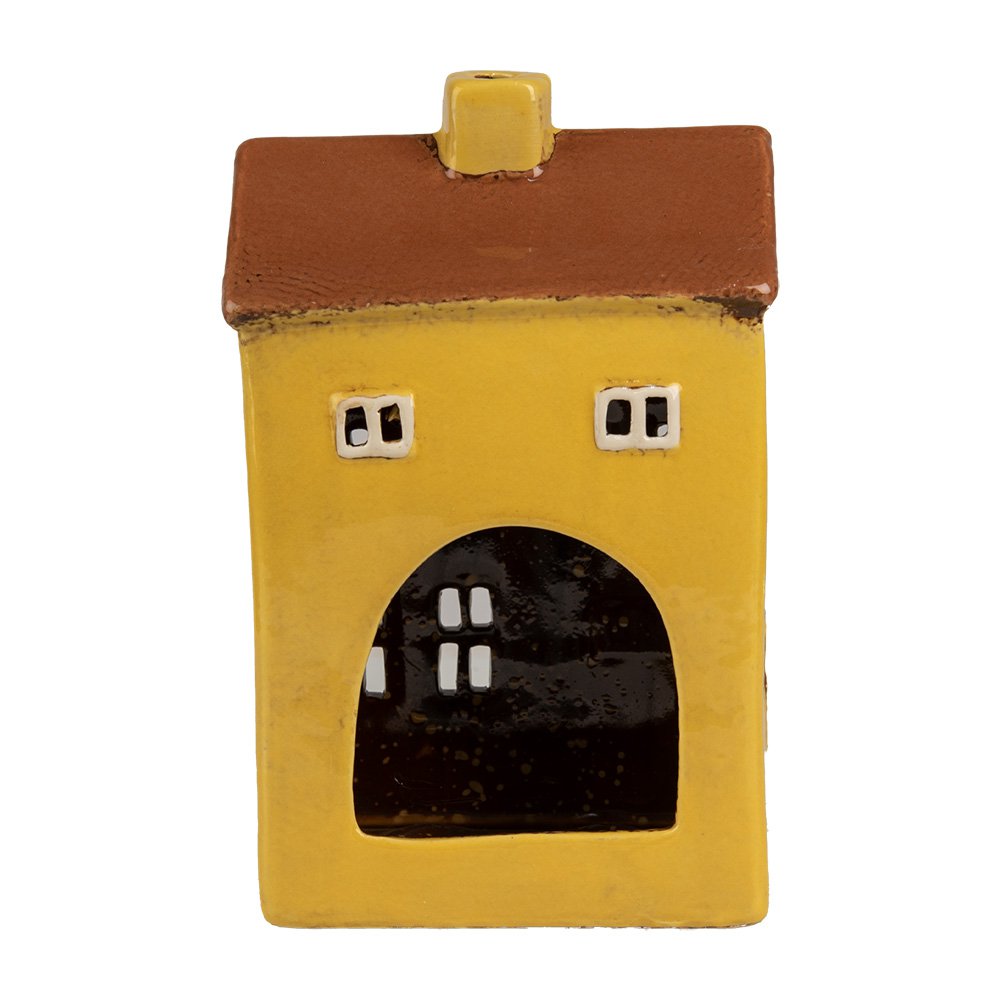 Waxinelichthouder Huis 12x8x18 cm Geel Bruin Keramiek Theelichthouder