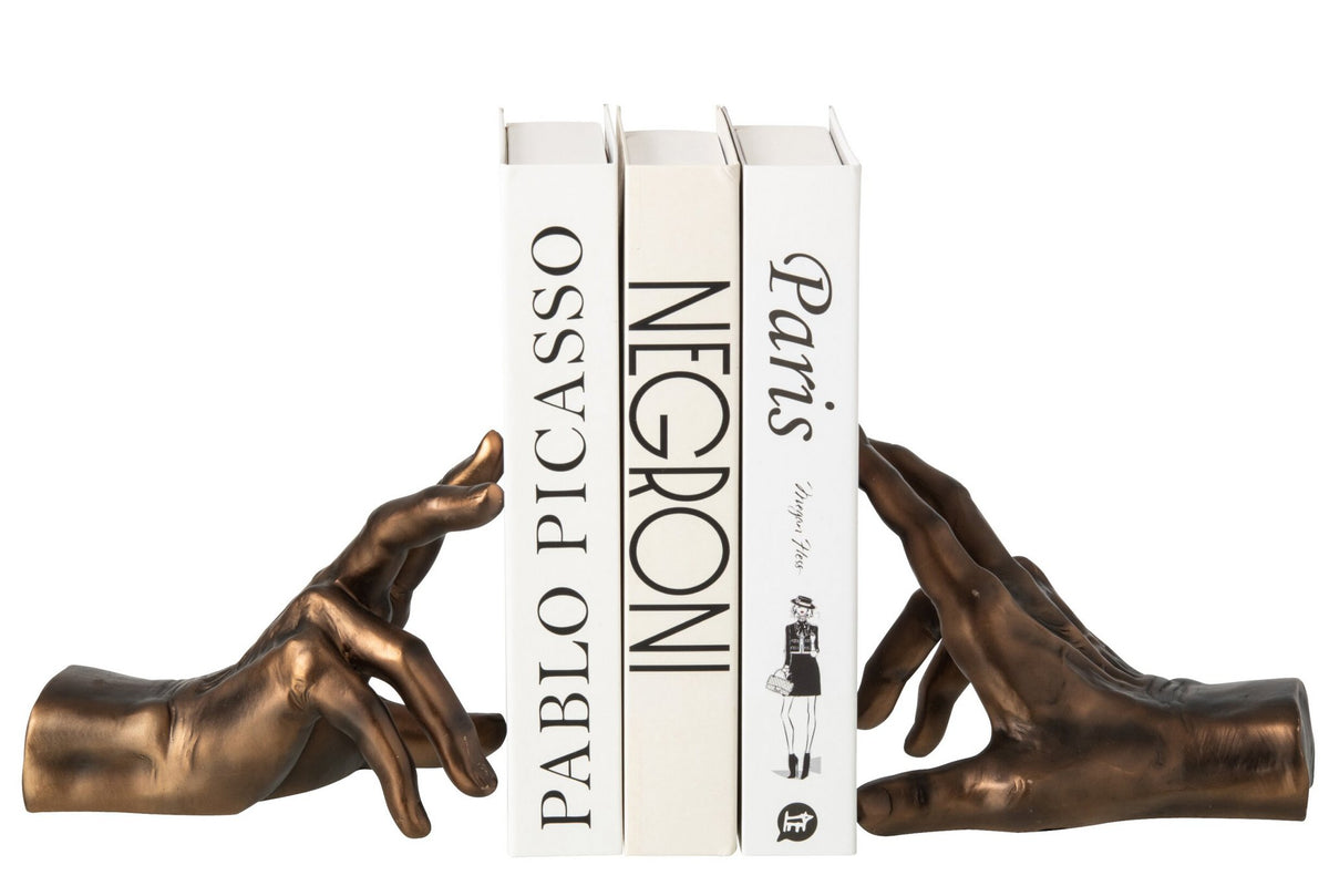 J-Line Boekensteunen handen - polyresin - brons