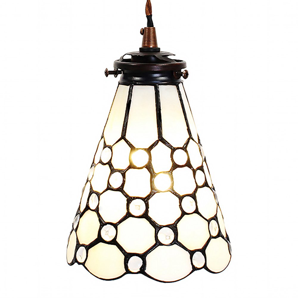 Hanglamp Tiffany Ø 15x115 cm wit Bruin Glas Hanglamp Eettafel