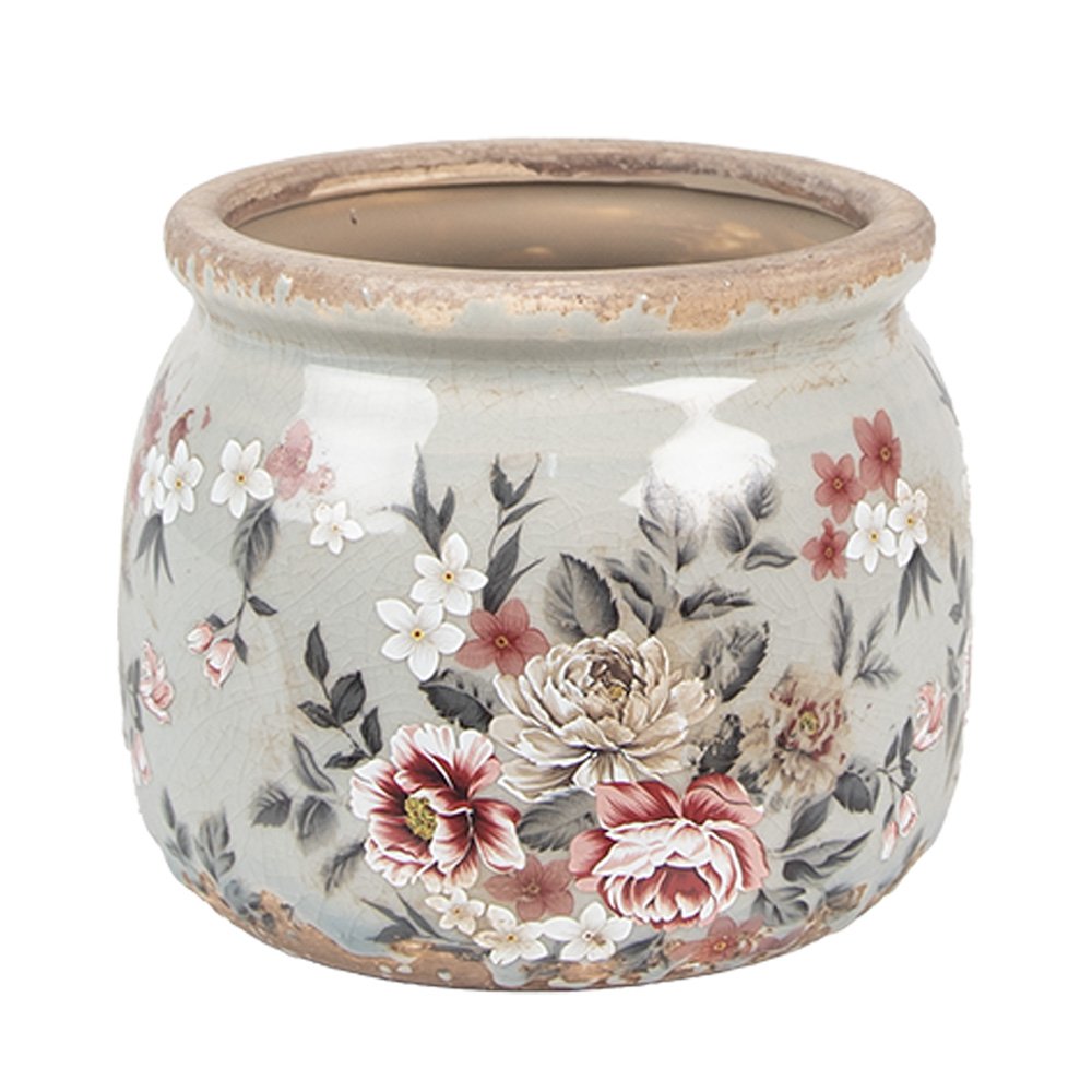 Bloempot Ø 12x10 cm Grijs Keramiek Bloemen