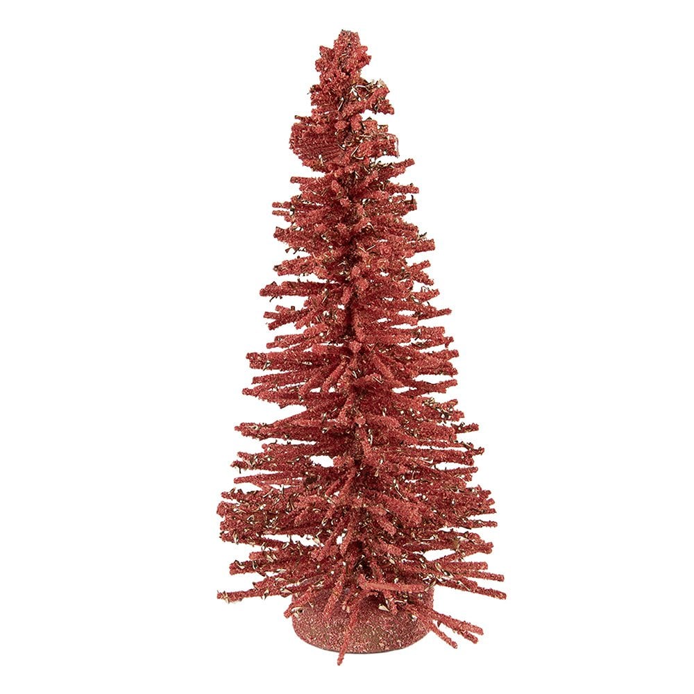 Kerstdecoratie Beeld Kerstboom Ø 14x25 cm Roze Hout