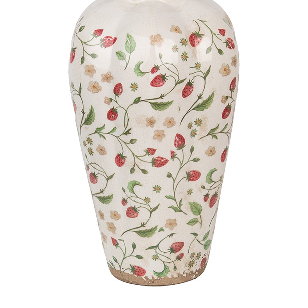 Vaas Ø 24x40 cm Beige Rood Keramiek Aardbeien