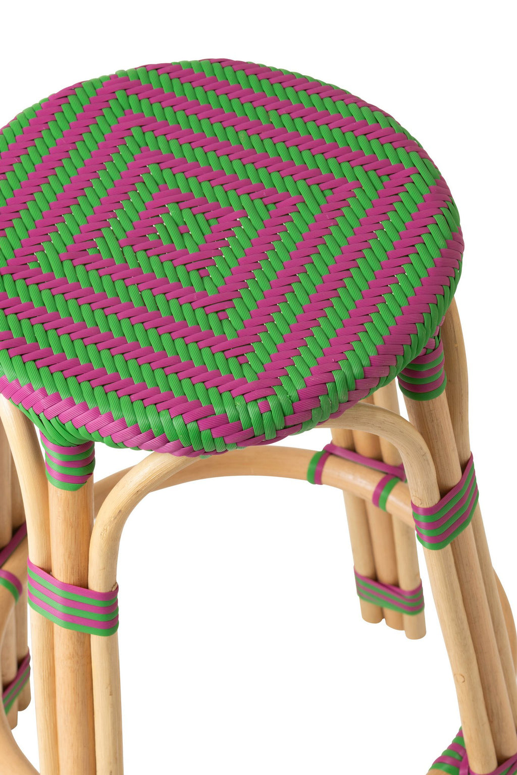 J-Line decoratie Kruk - polyresin/rotan - roze/groen