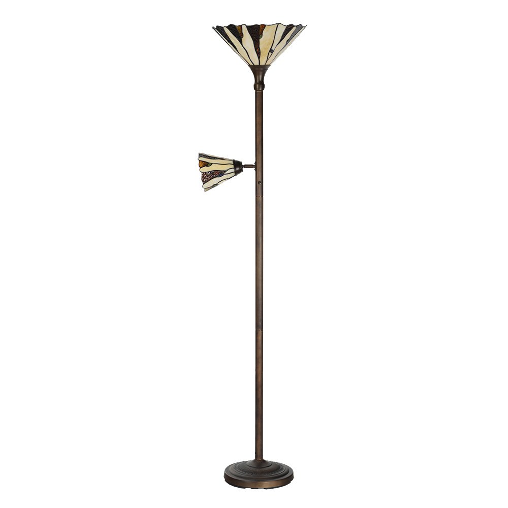 Tiffany Vloerlamp Ø 38x178 cm Beige Bruin Glas Tiffany Lampen