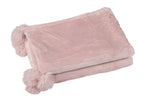 J-Line Plaid Pompon - polyester - zachtroze - 170 x 130 cm