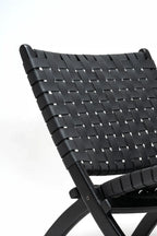 Oliver lounge stoel binnen - zwart leer - teak hout